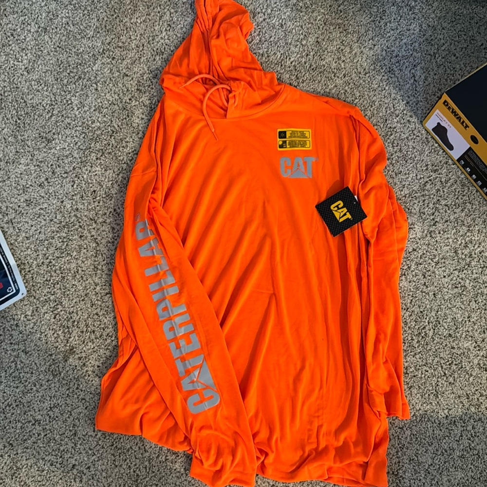 CAT reflective long sleeve shirt with hoodie. New with tags 2XL